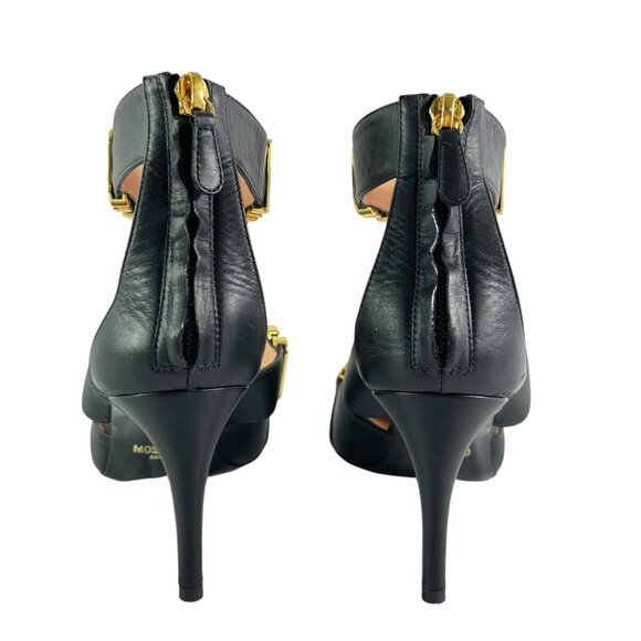 $890 MOSCHINO Milano Black Leather Logo Letter Strappy Sandals Italy 36 - 6US - Picture 8 of 12